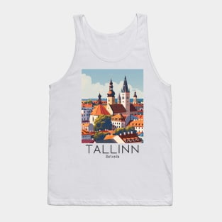 A Vintage Travel Illustration of Tallinn - Estonia Tank Top